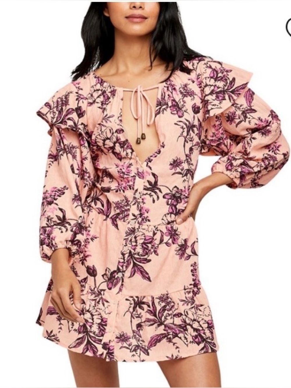 FREE PEOPLE NWOT Sunbaked Swing Dress in Peach Combo L